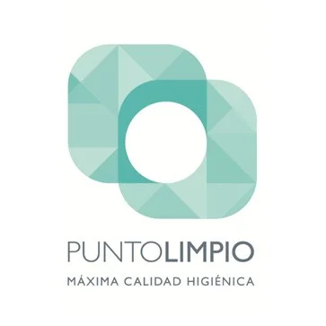 Logo of Punto Limpio with overlapping teal shapes and text 'Punto Limpio Máxima Calidad Higiénica'.