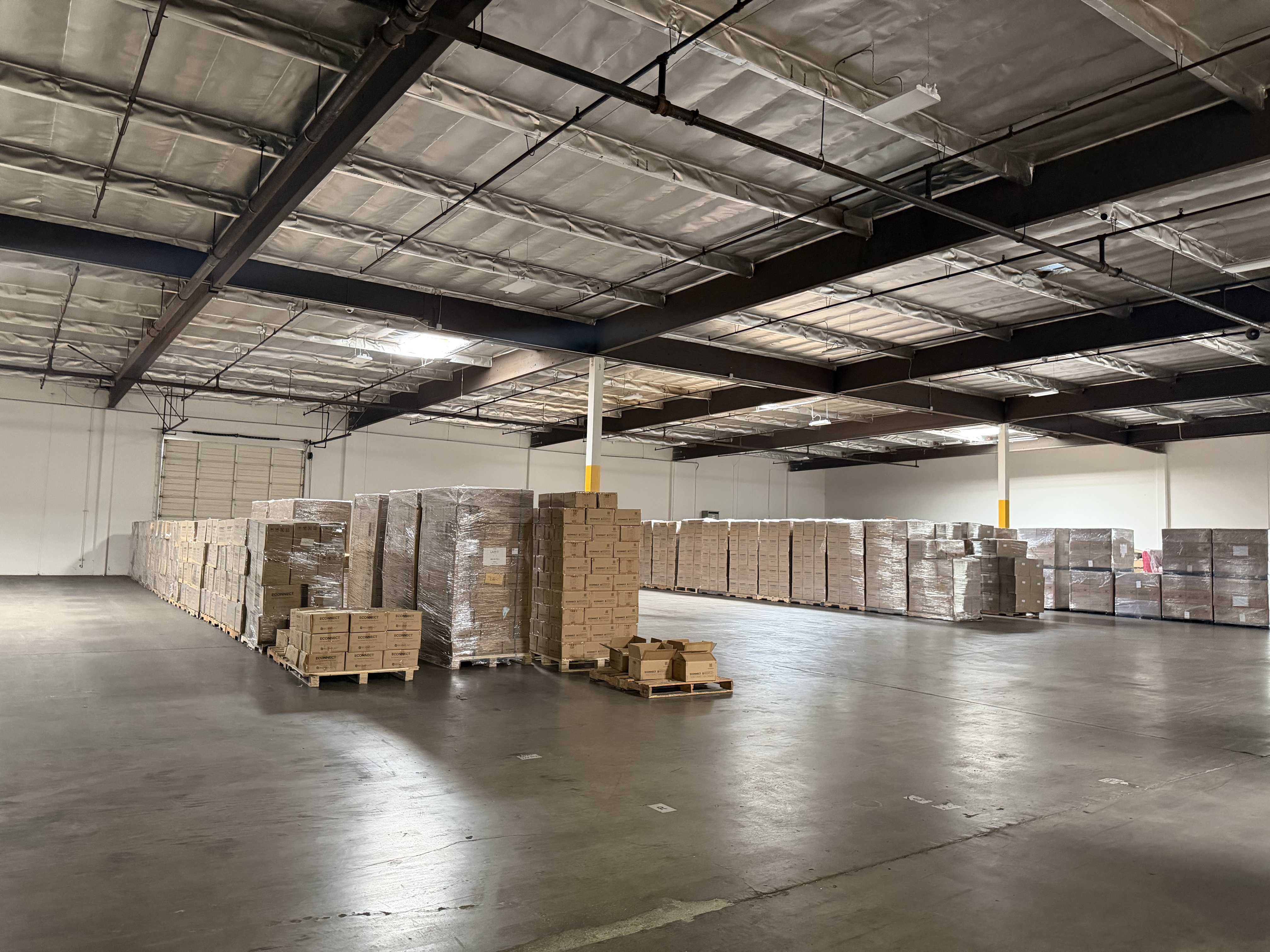 U.S. warehouse interior with palletized inventory
