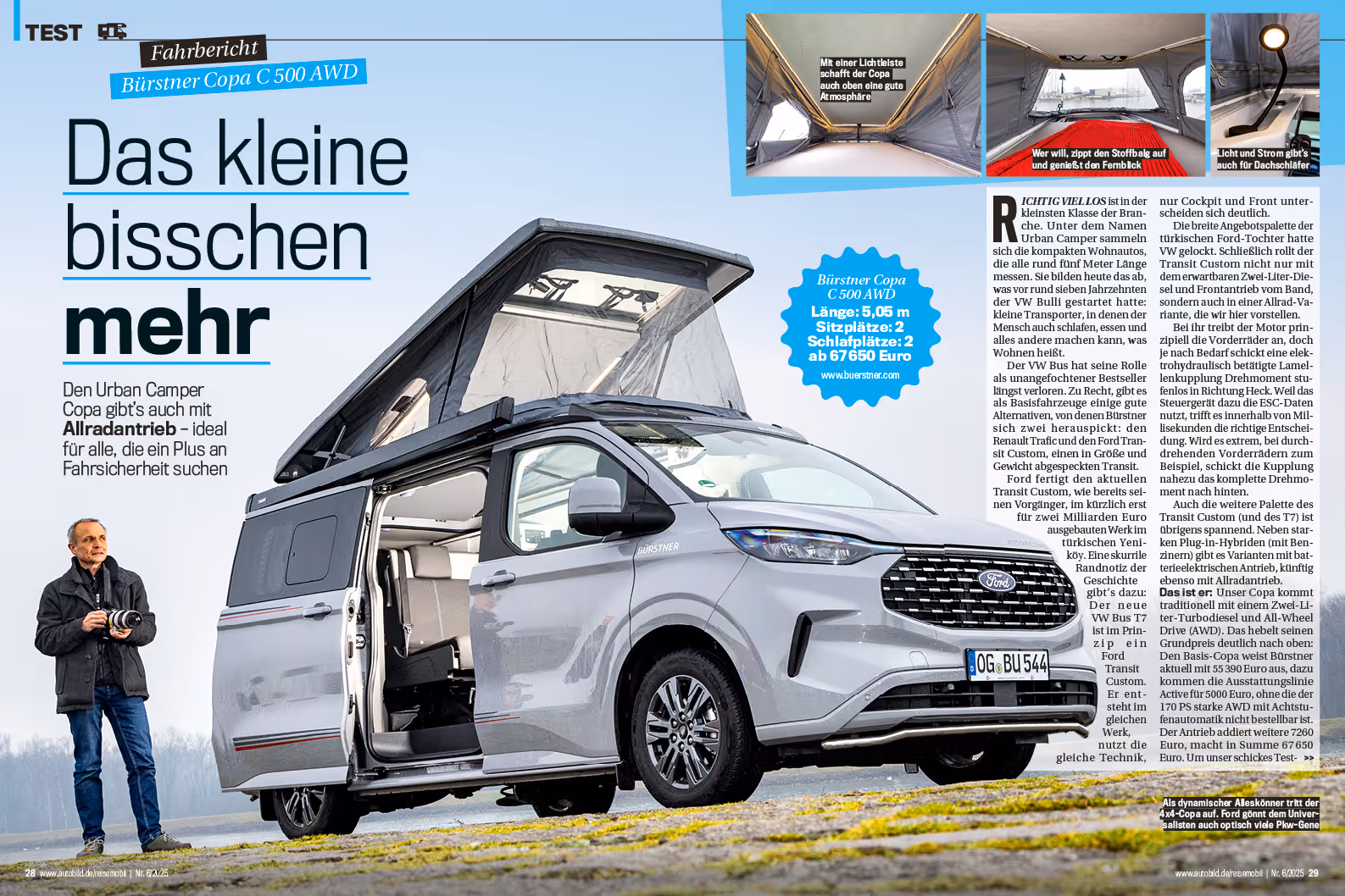 Eine Doppelseite des Auto Bild reisemobil-Magazins mit dem Titel: Das kleine bisschen mehr.