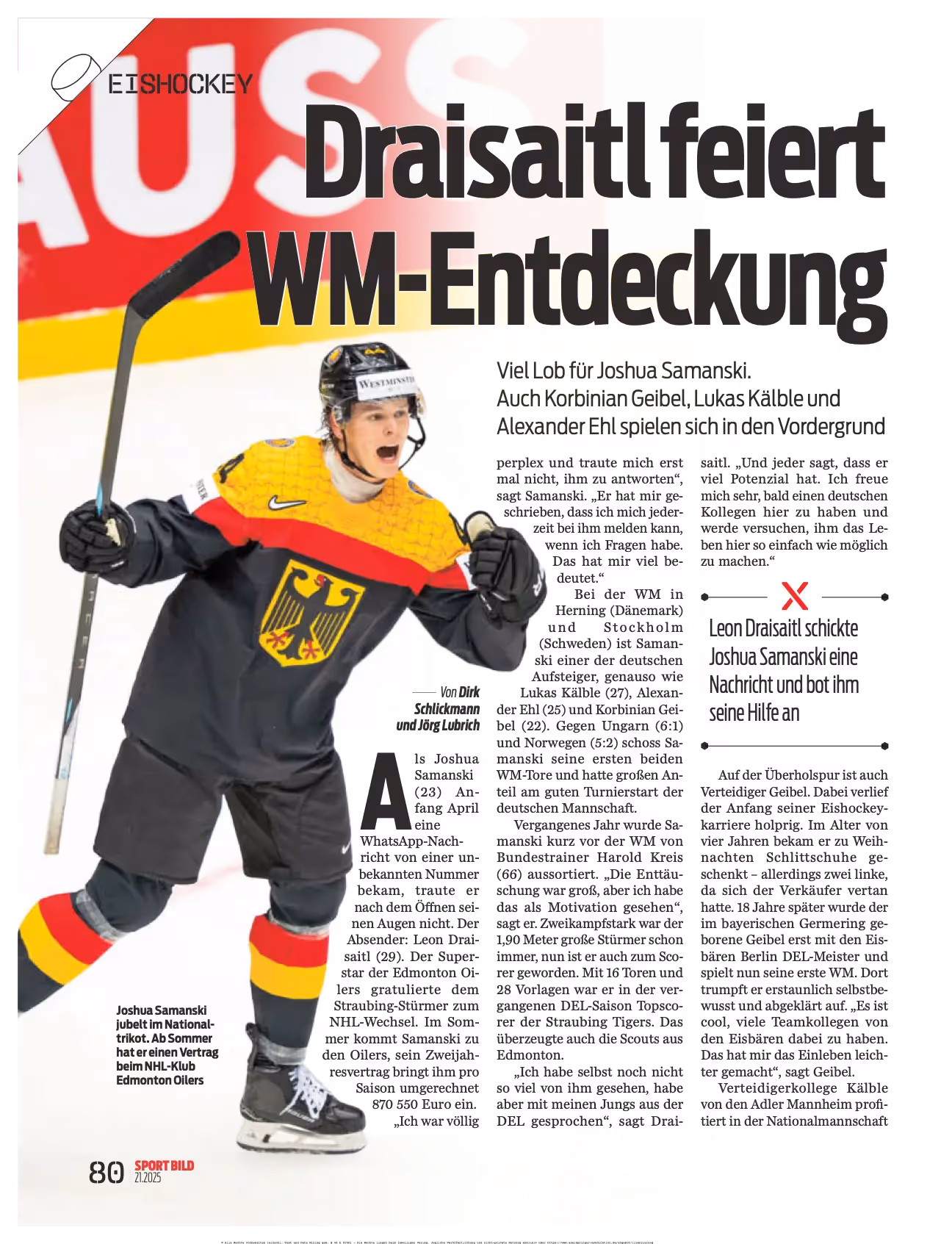 Ein Blick in das Sport Bild-Magazin mit dem Titel: Draisaitl feiert WM-Entdeckeung.