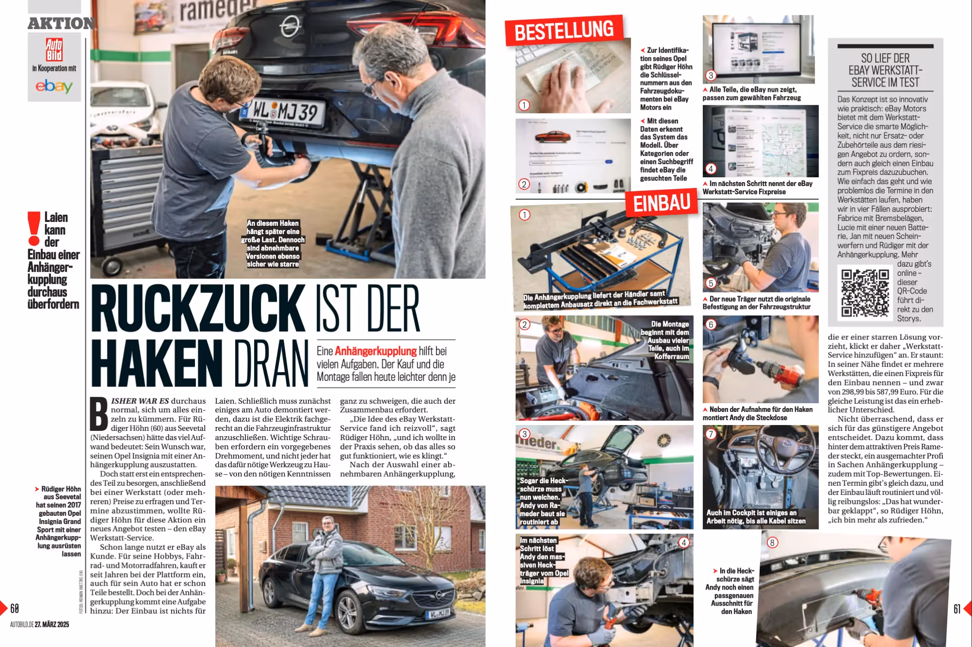Eine Doppelseite des Auto Bild-Magazins mit dem Titel: Ruckzuck ist der Haken dran.