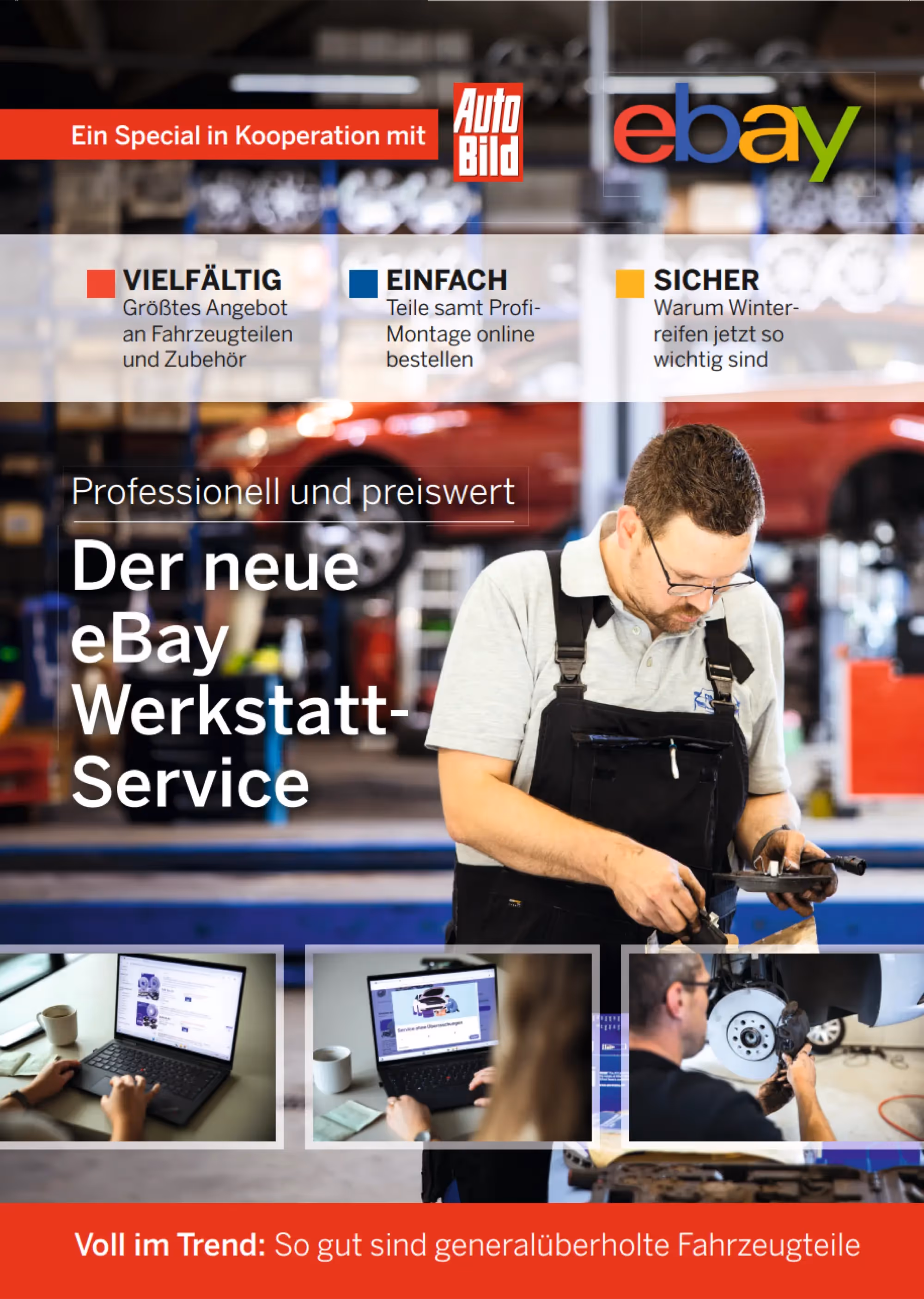 Ein Auszug des Auto Bild-Magazings zum Thema ebay mit dem Titel: Der neue ebay Werkstatt-Service.