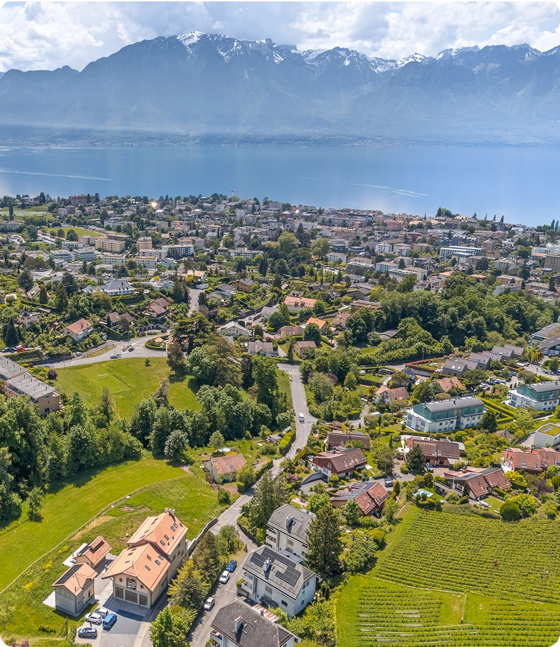 Vue panoramique sur des biens immobiliers en vente à Montreux et alentours