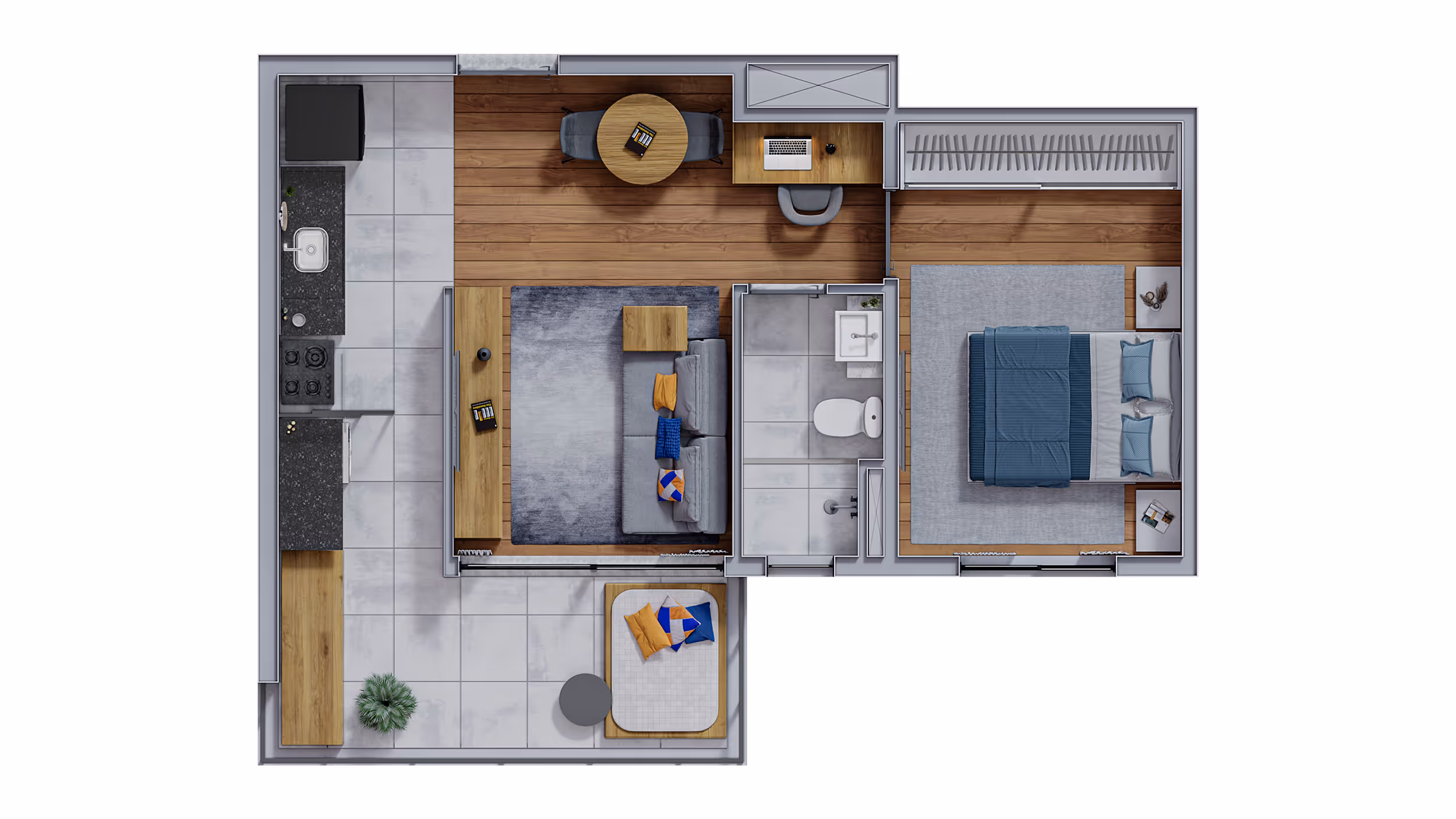 Planta de 1 dormitório do apto. de 43 m²