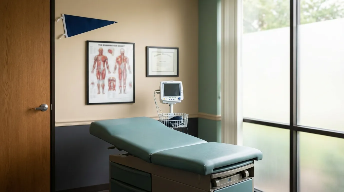 Professional independent medical clinic interior with examination room in Houston, TX