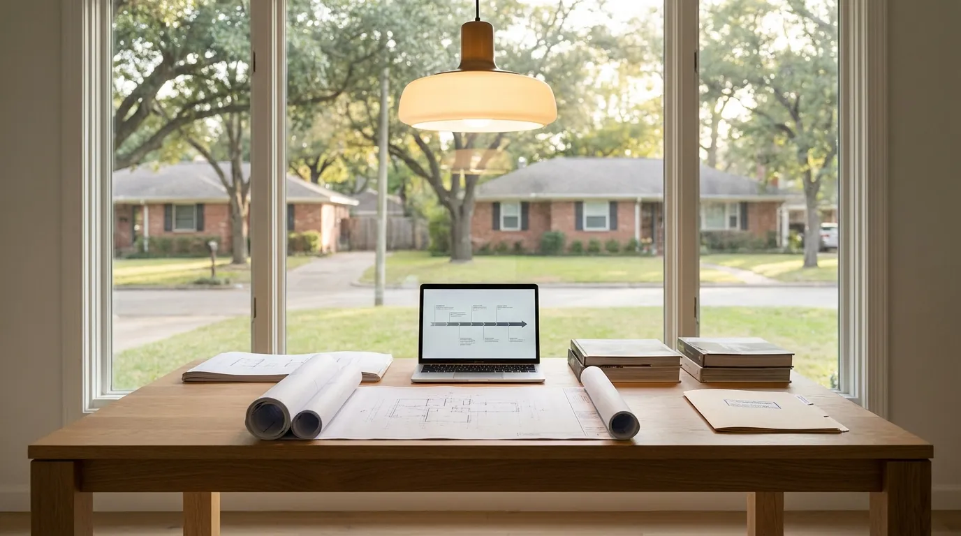 Professional residential construction framing project on a suburban Houston, TX lot