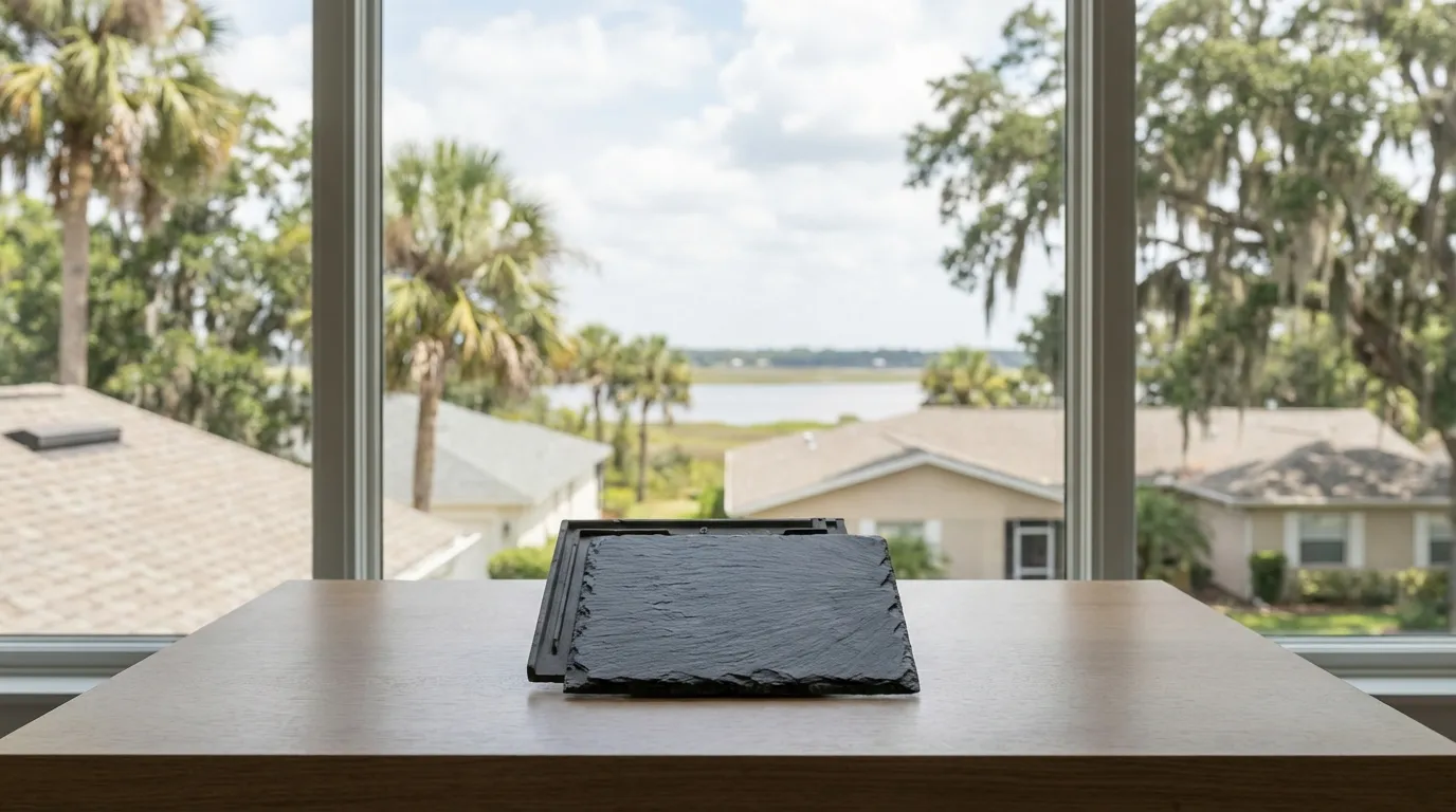 Professional roofing contractor workspace with material samples for roofing PPC in Jacksonville, FL
