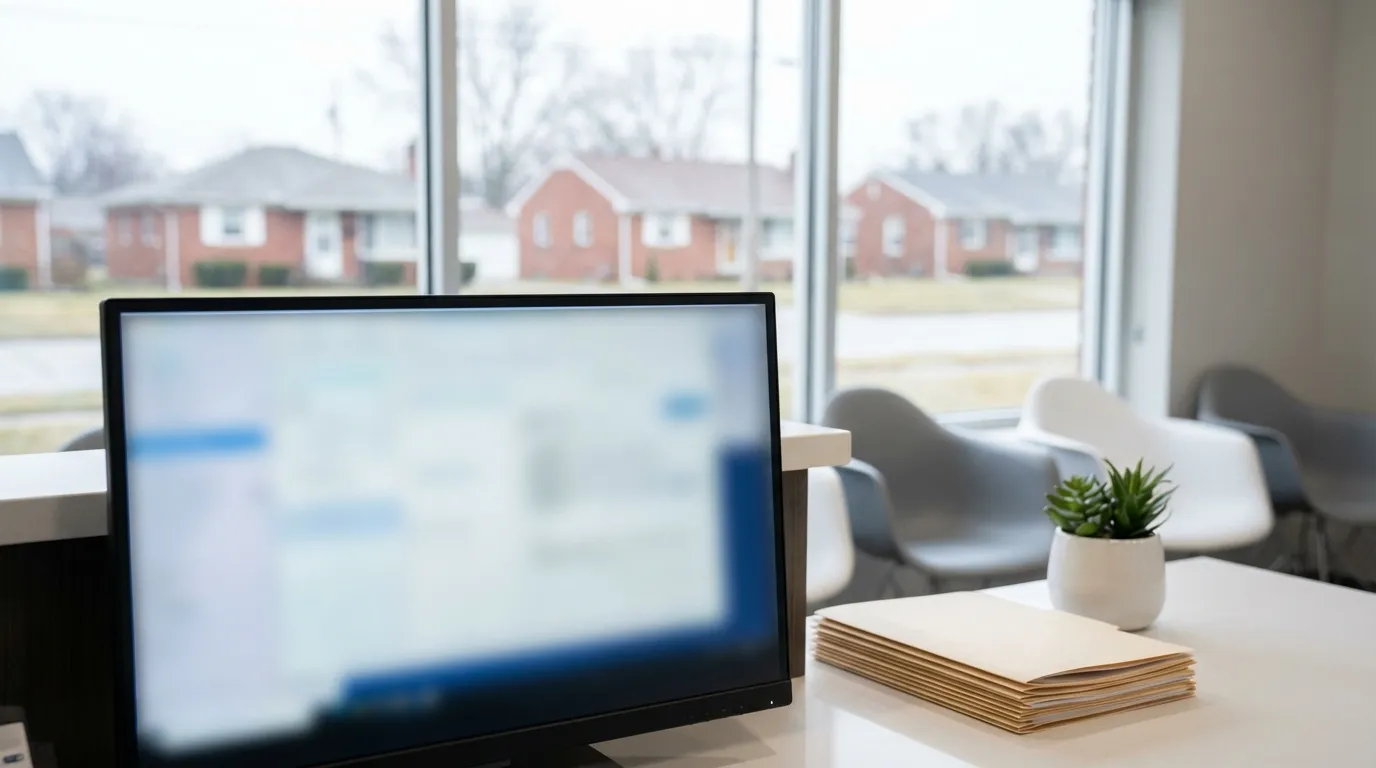 Modern dental practice reception desk in Columbus, OH showing appointment scheduling for new patients — MB Adv Agency