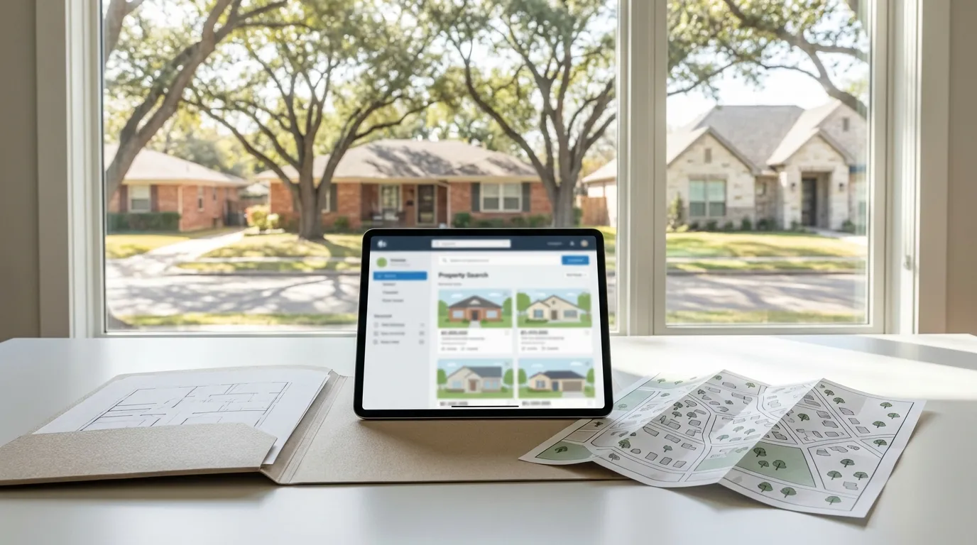 Professional real estate agent office with Fort Worth neighborhood map in Tarrant County, TX