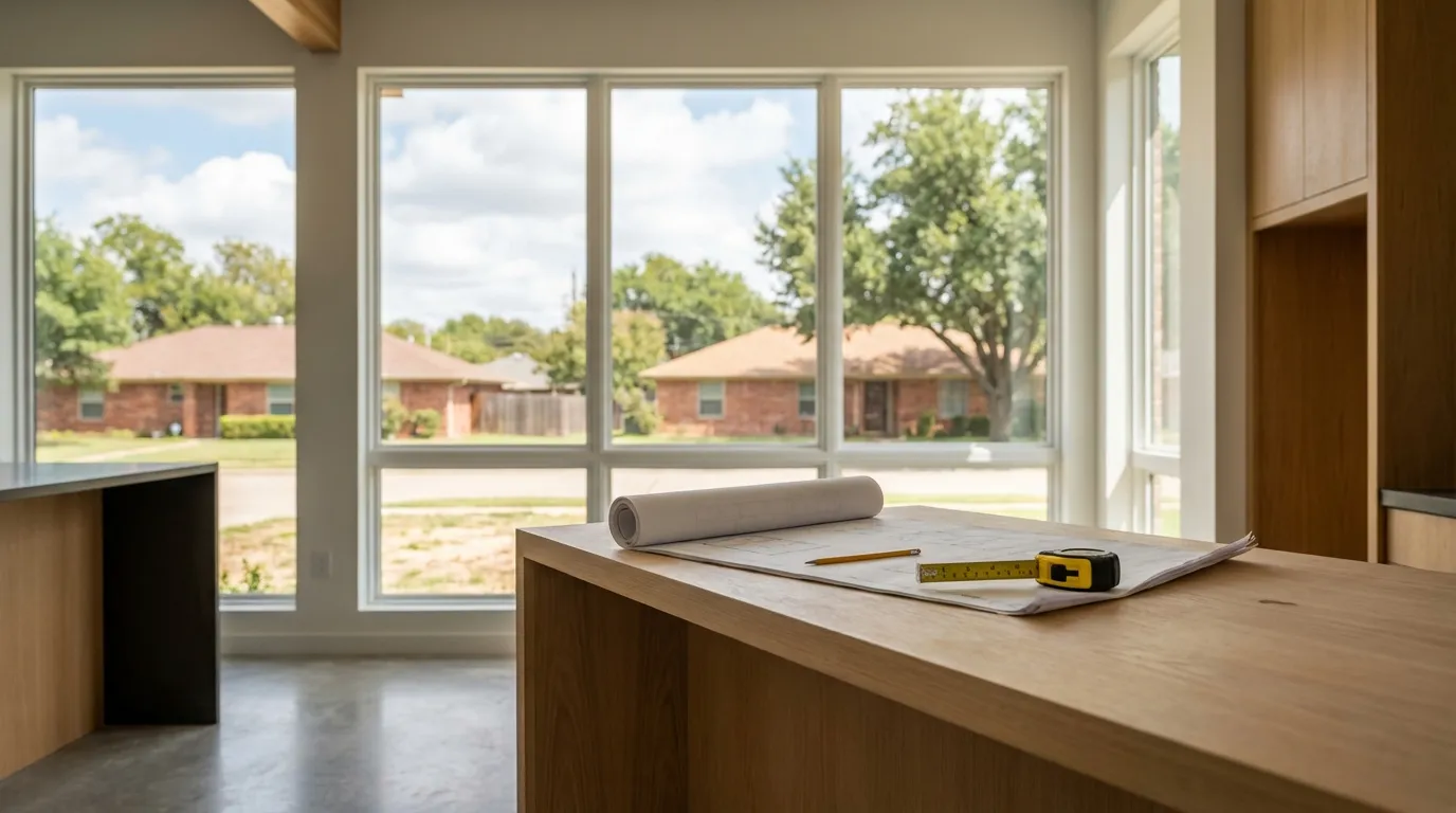 Professional construction consultation office with project plans in Fort Worth, TX