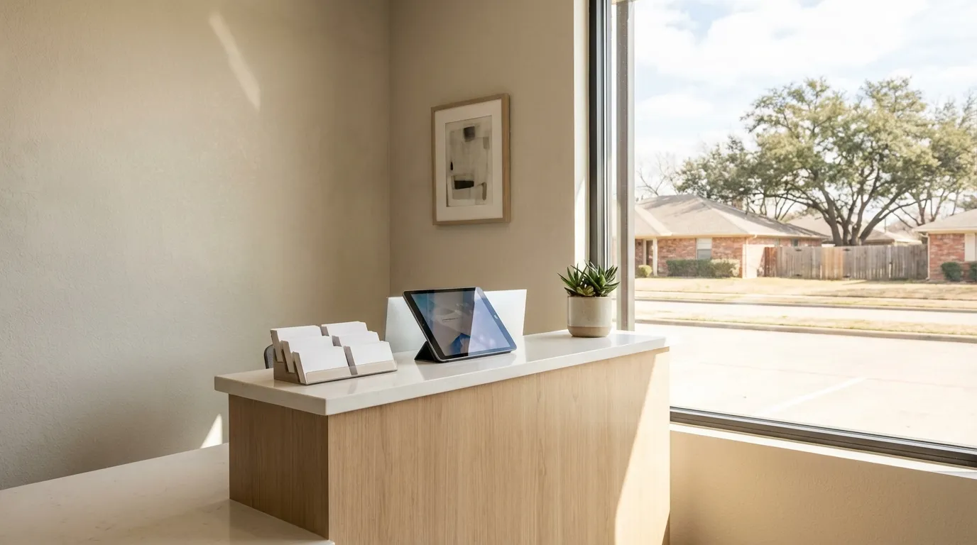 Professional dental practice reception area in Fort Worth, TX