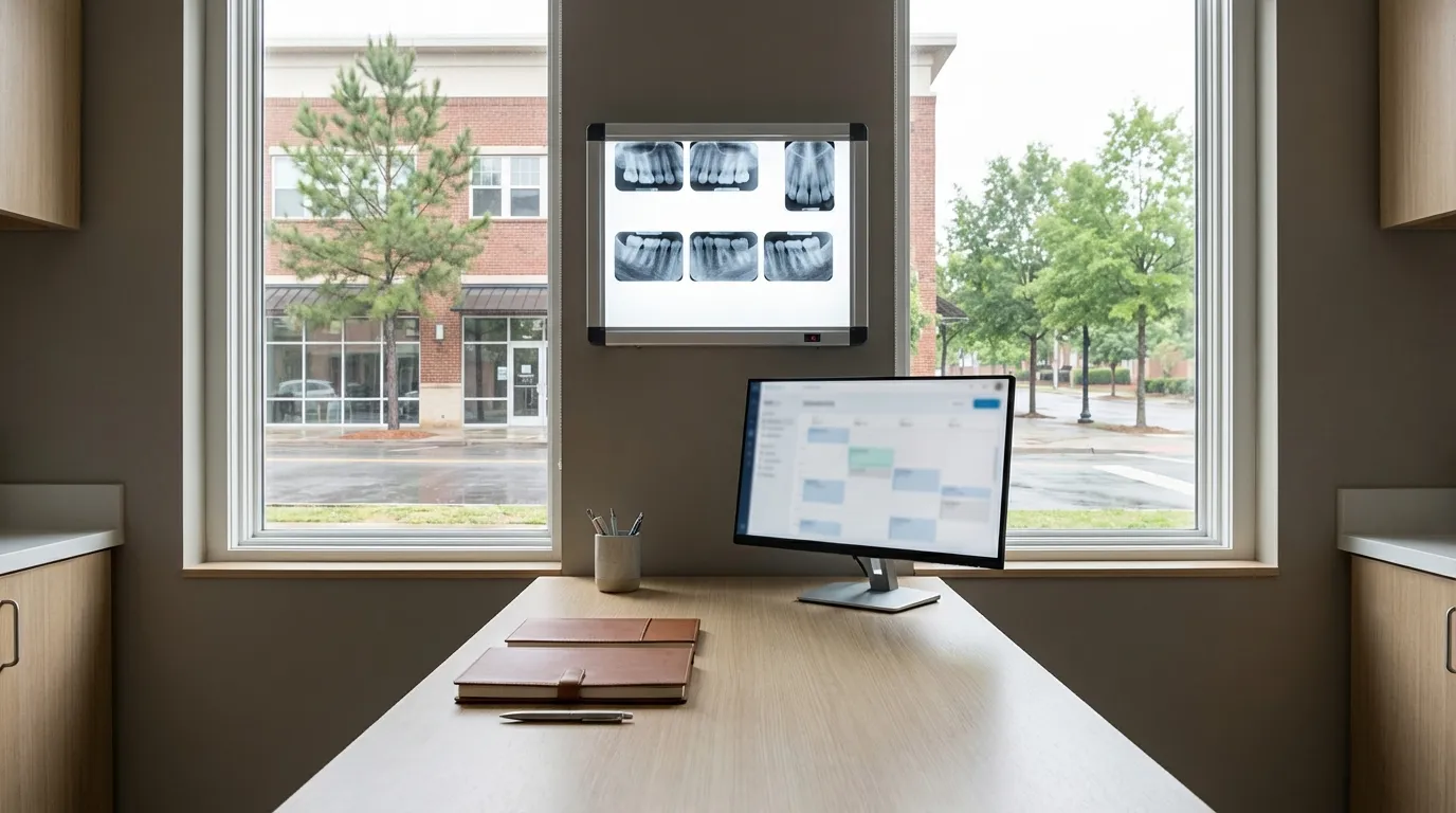 Professional dental consultation desk with scheduling interface for dental services in Charlotte, NC