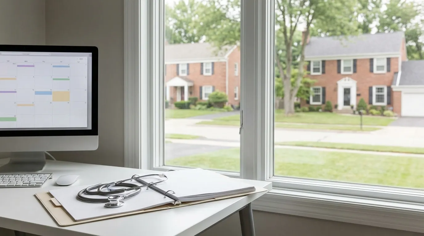 Professional medical practice consultation desk and patient scheduling workspace for healthcare in Indianapolis, IN