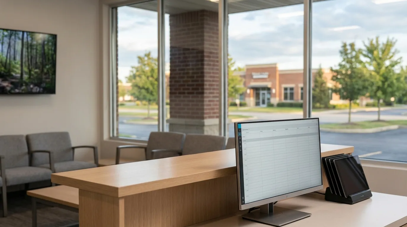 Professional dental practice reception and consultation workspace for dental offices in Indianapolis, IN