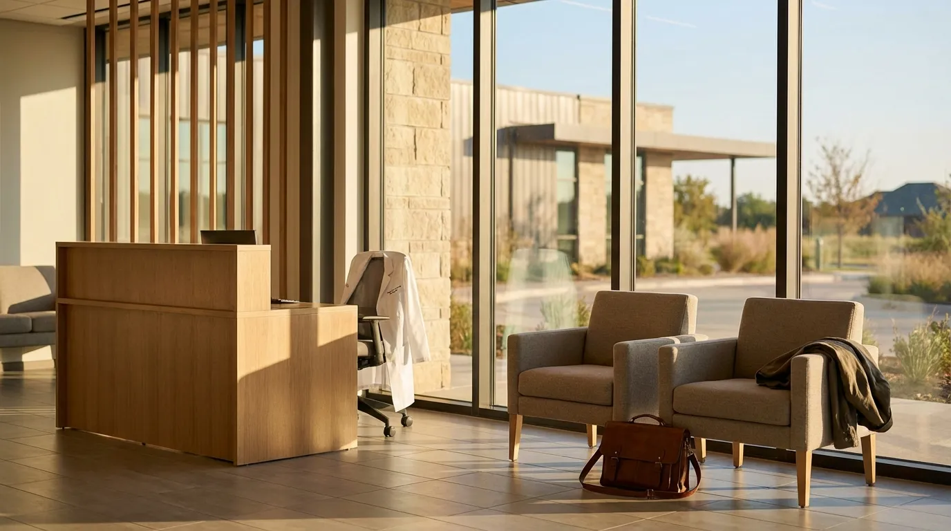 Friendly physician greeting a new patient at a modern medical clinic in Oklahoma City's suburban corridor