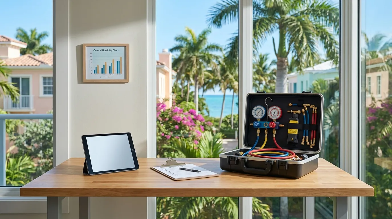 Professional HVAC service workspace for air conditioning repair and maintenance in Miami, FL