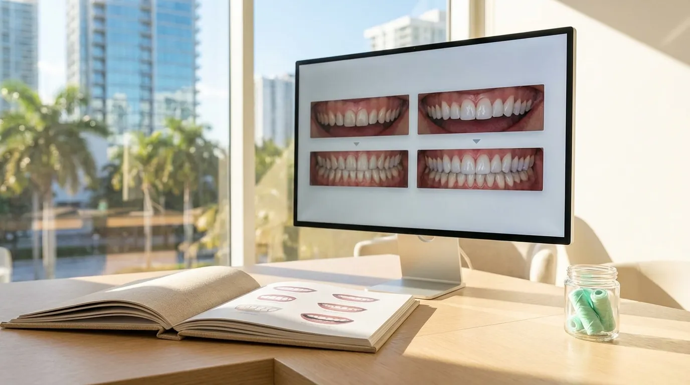 Professional cosmetic dental consultation workspace for veneers and implants in Miami, FL