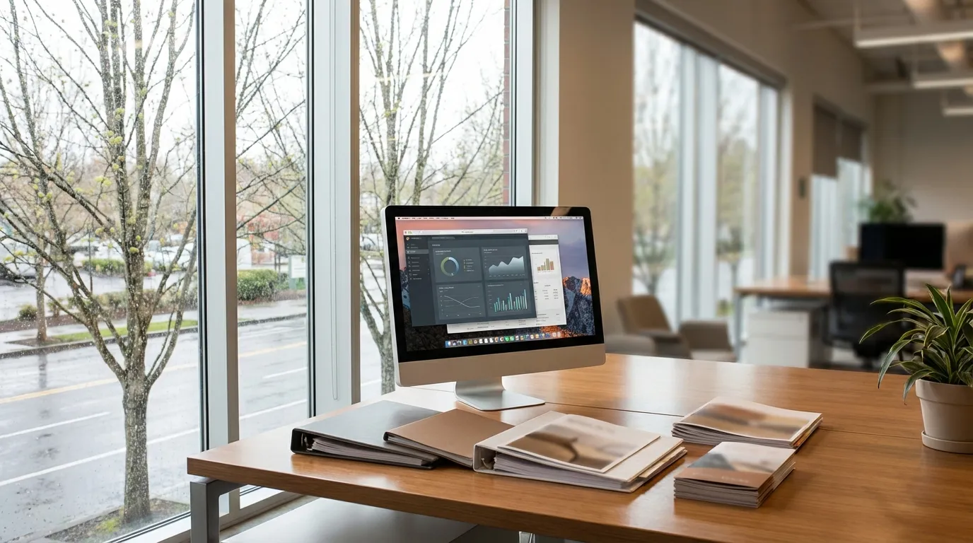 Professional HVAC technician servicing a heat pump condenser unit beside a historic Craftsman bungalow in Portland, OR