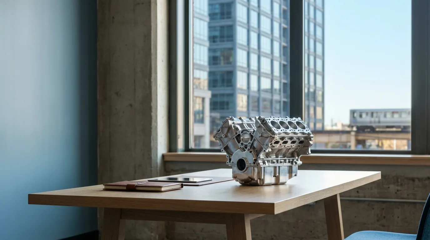 Professional auto repair bay interior showing salt-corroded vehicle undercarriage on hydraulic lift in Chicago, IL