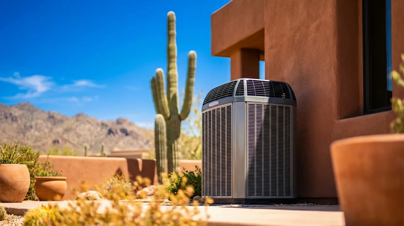 Professional HVAC technician servicing an air conditioning unit at a Phoenix home