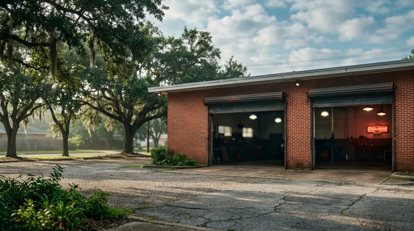 Auto mechanic working on a vehicle in a Houston garage