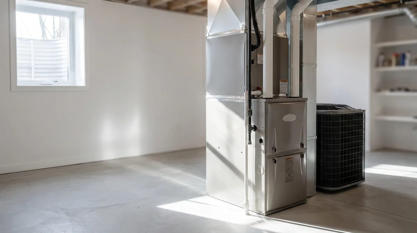 Professional HVAC furnace and AC system installation in a Minneapolis residential home utility room