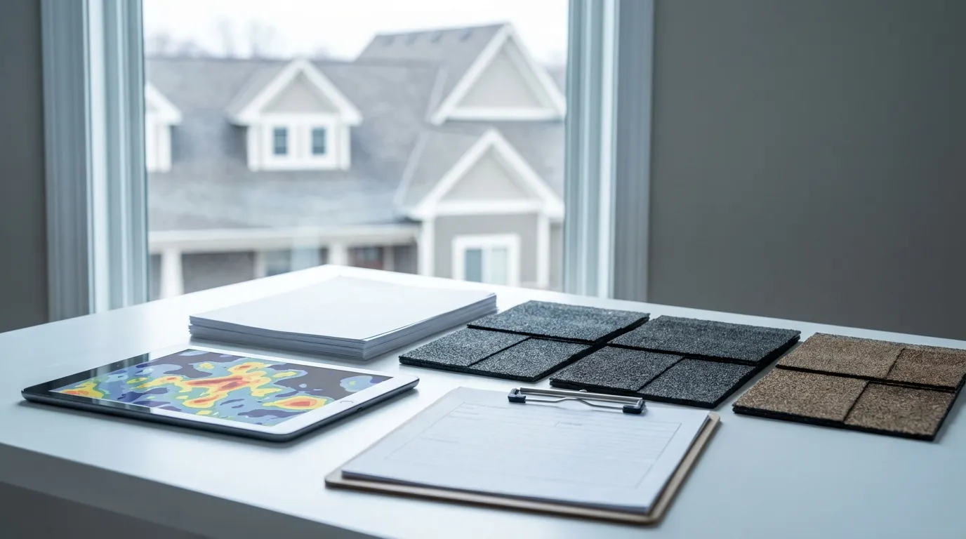 Professional roofing contractor inspecting a Minneapolis Craftsman bungalow after ice dam and winter storm damage