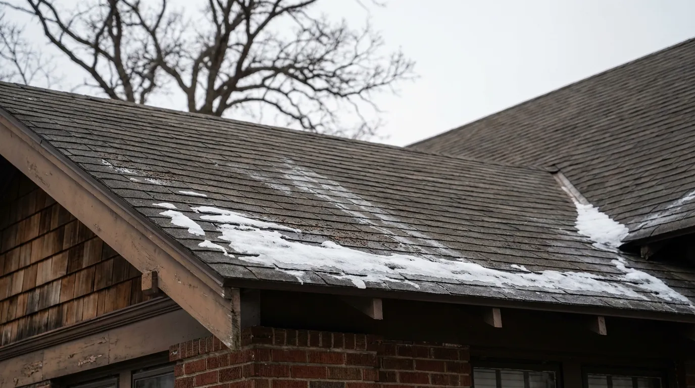 Professional roofing contractor inspecting a Minneapolis Craftsman bungalow after ice dam and winter storm damage