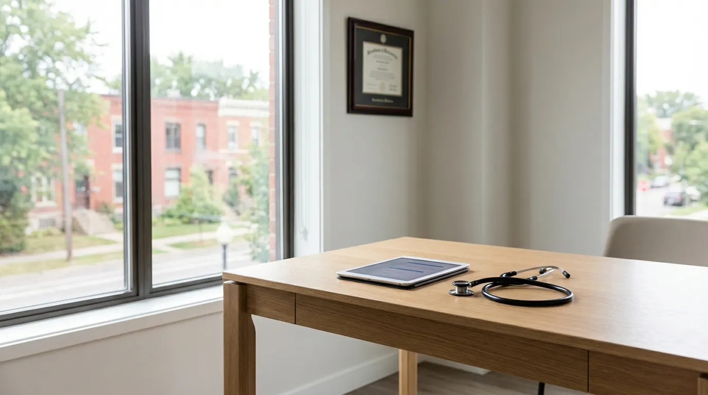 Modern healthcare practice waiting room in Minneapolis with natural light and professional medical consultation setting