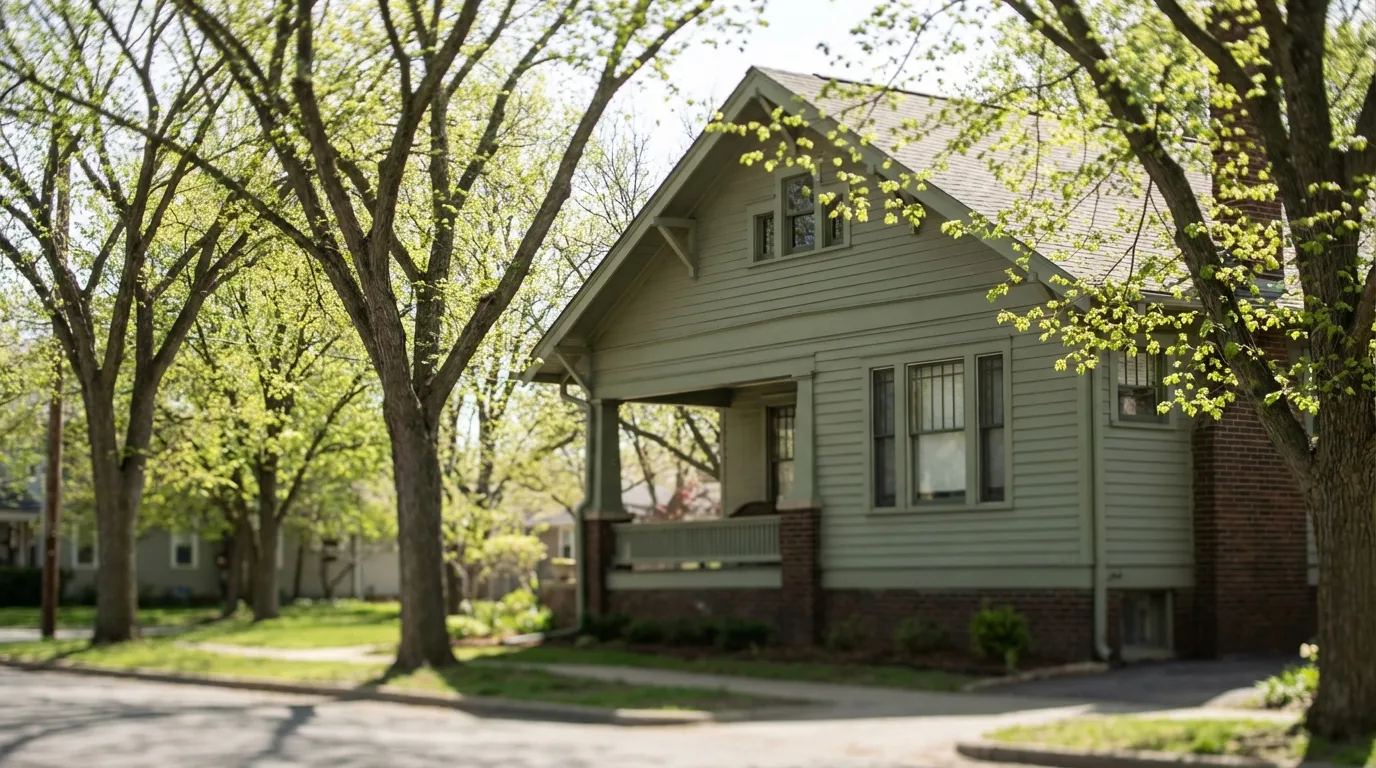 Classic Minneapolis Craftsman bungalow for sale on a tree-lined South Minneapolis boulevard in spring