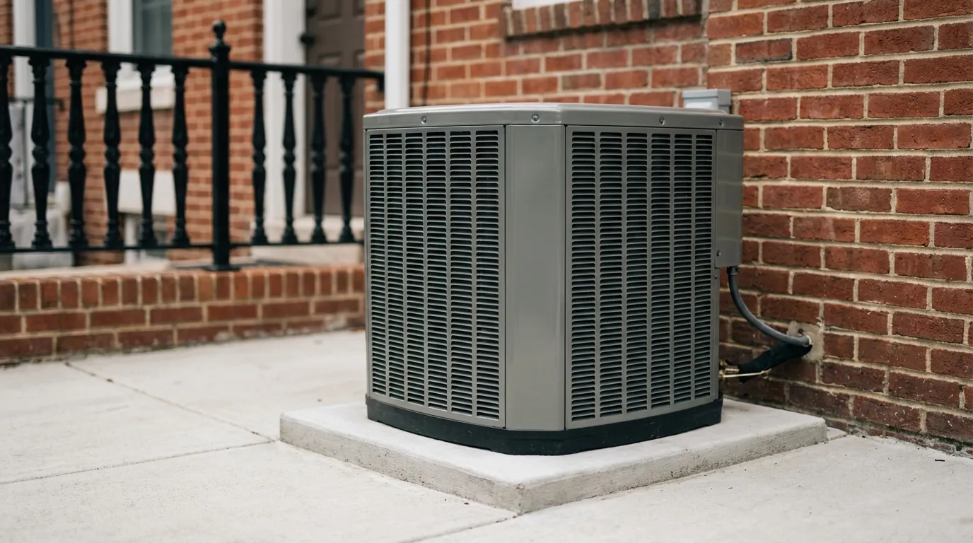 Modern HVAC technician tools beside a Baltimore row house basement furnace installation