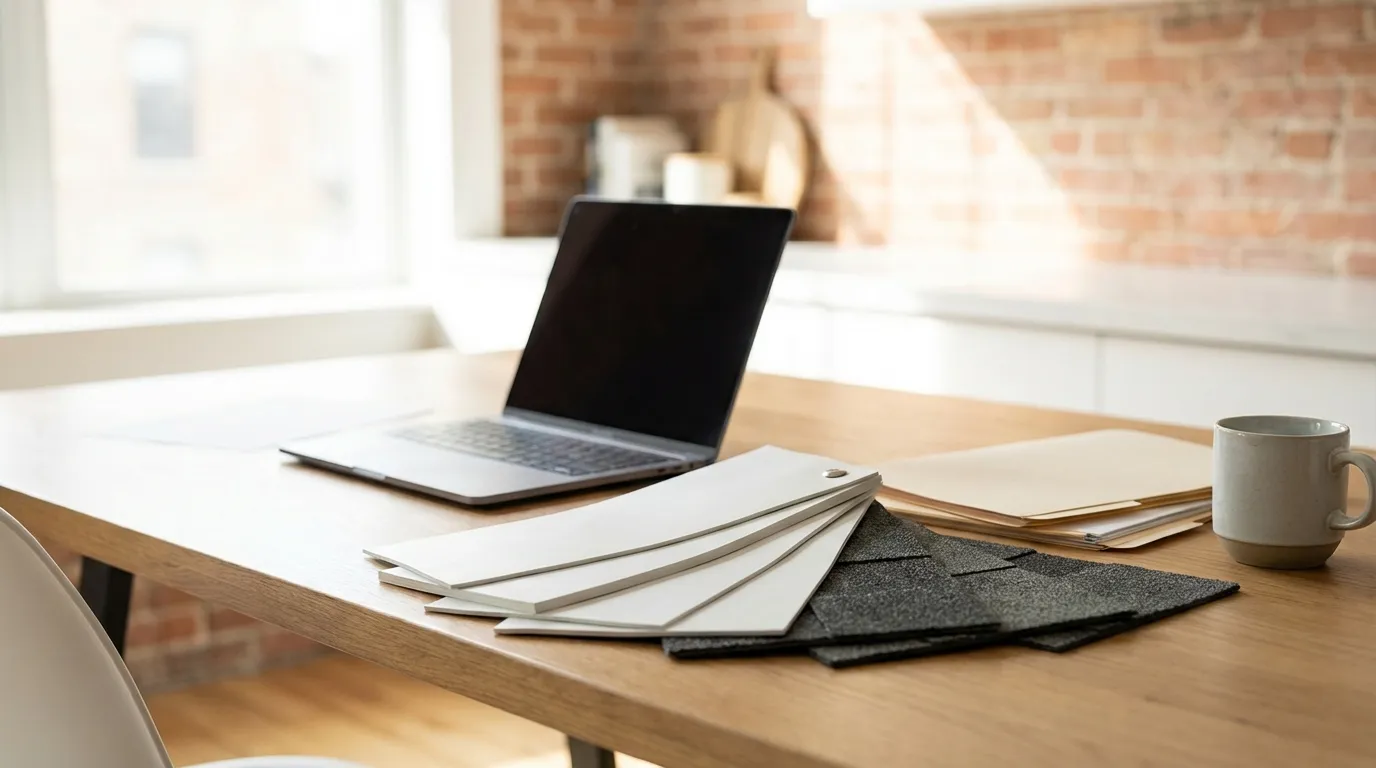 Fresh TPO membrane installation on a flat Baltimore row house rooftop under soft overcast skies