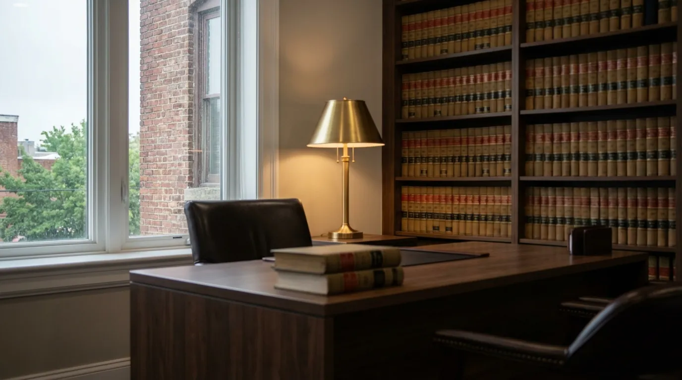Baltimore courthouse marble steps and classical columns under flat overcast mid-Atlantic light