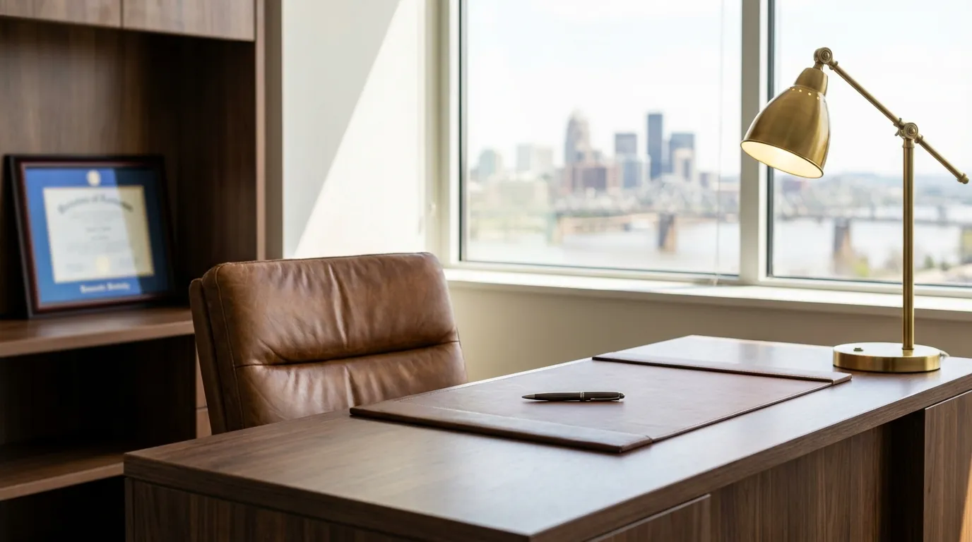 Louisville Jefferson County Courthouse limestone facade under clear Kentucky sky with American flag
