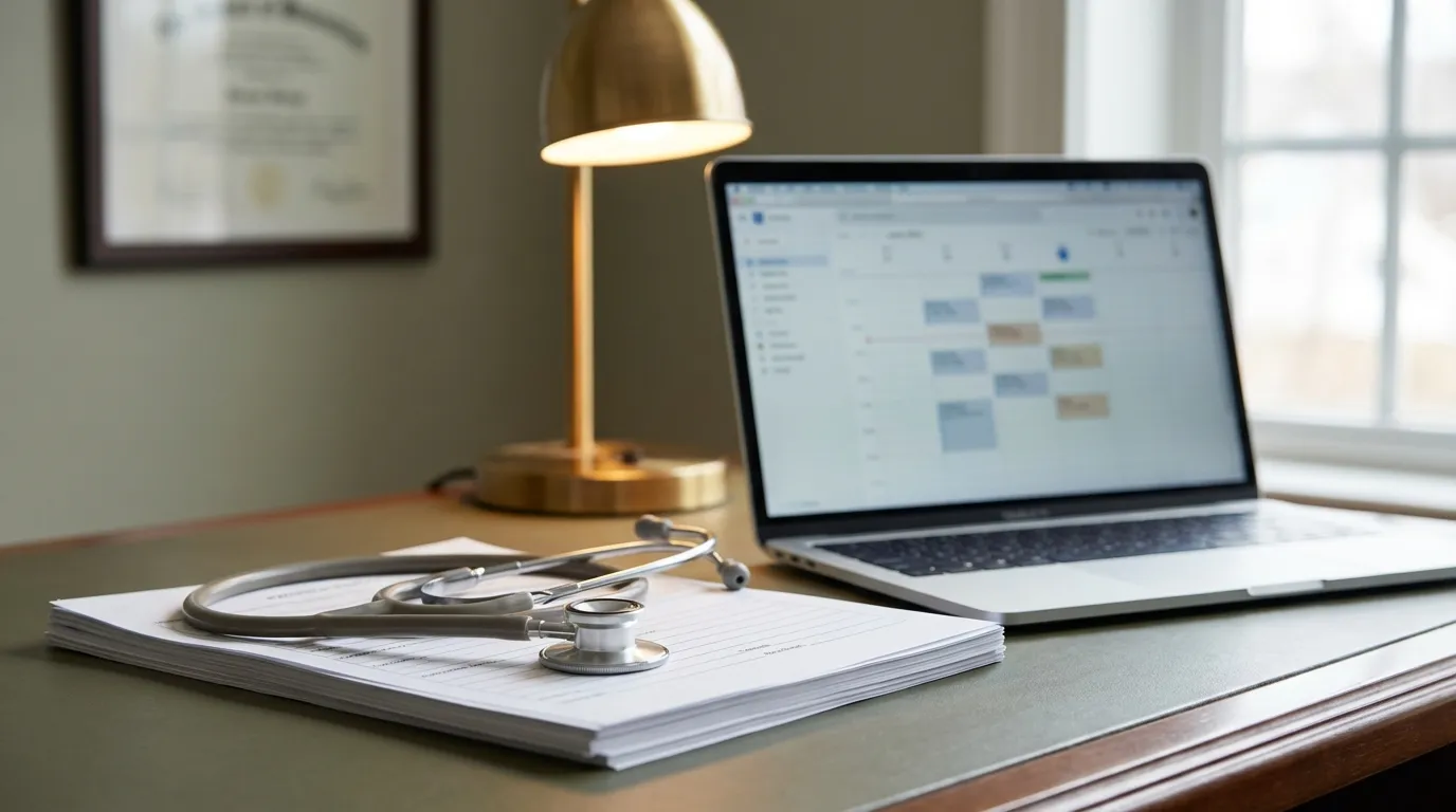 Modern independent medical practice in a converted Louisville brick building with ivy exterior and warm interior lighting