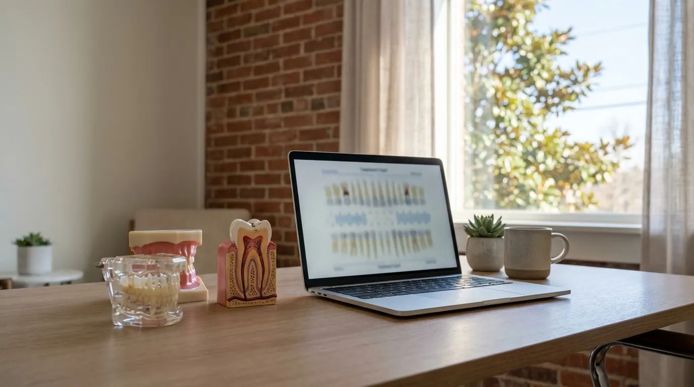 Modern Memphis dental practice in a converted Midtown brick building with wide covered porch and warm Southern light