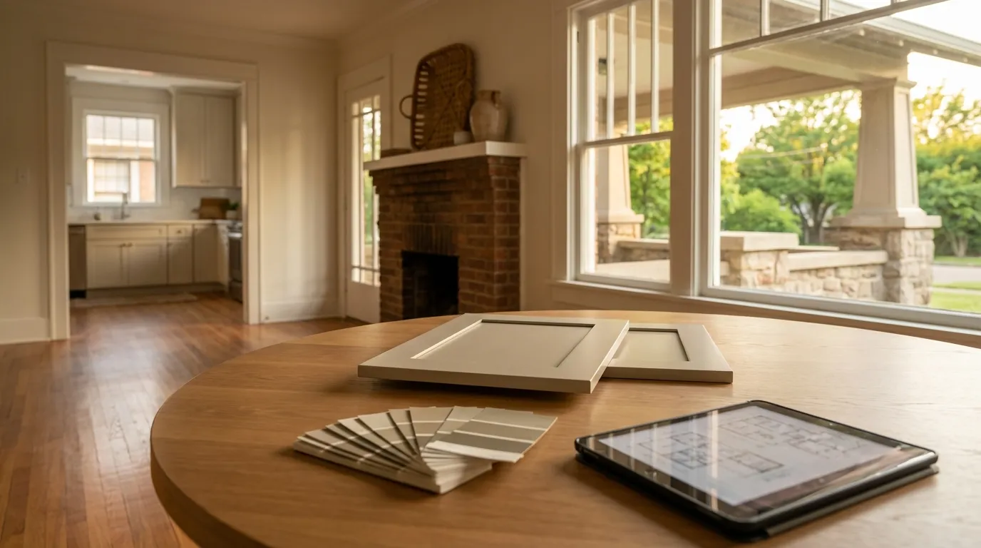 Memphis Midtown craftsman bungalow kitchen renovation with original hardwood floors and warm Southern afternoon light