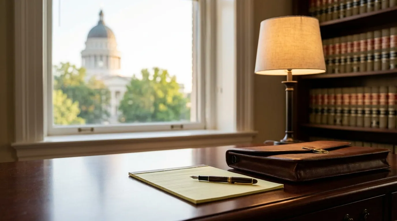 Richmond John Marshall Courts Building neoclassical facade with granite steps under warm Virginia afternoon light