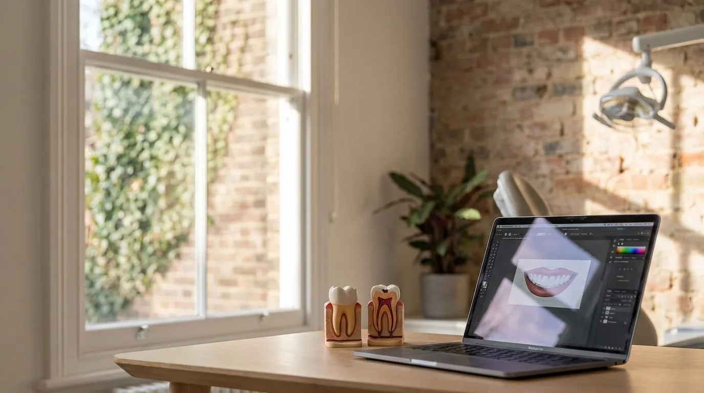 Modern Richmond dental practice in a Fan District converted brick building with warm Virginia light and original exposed brick