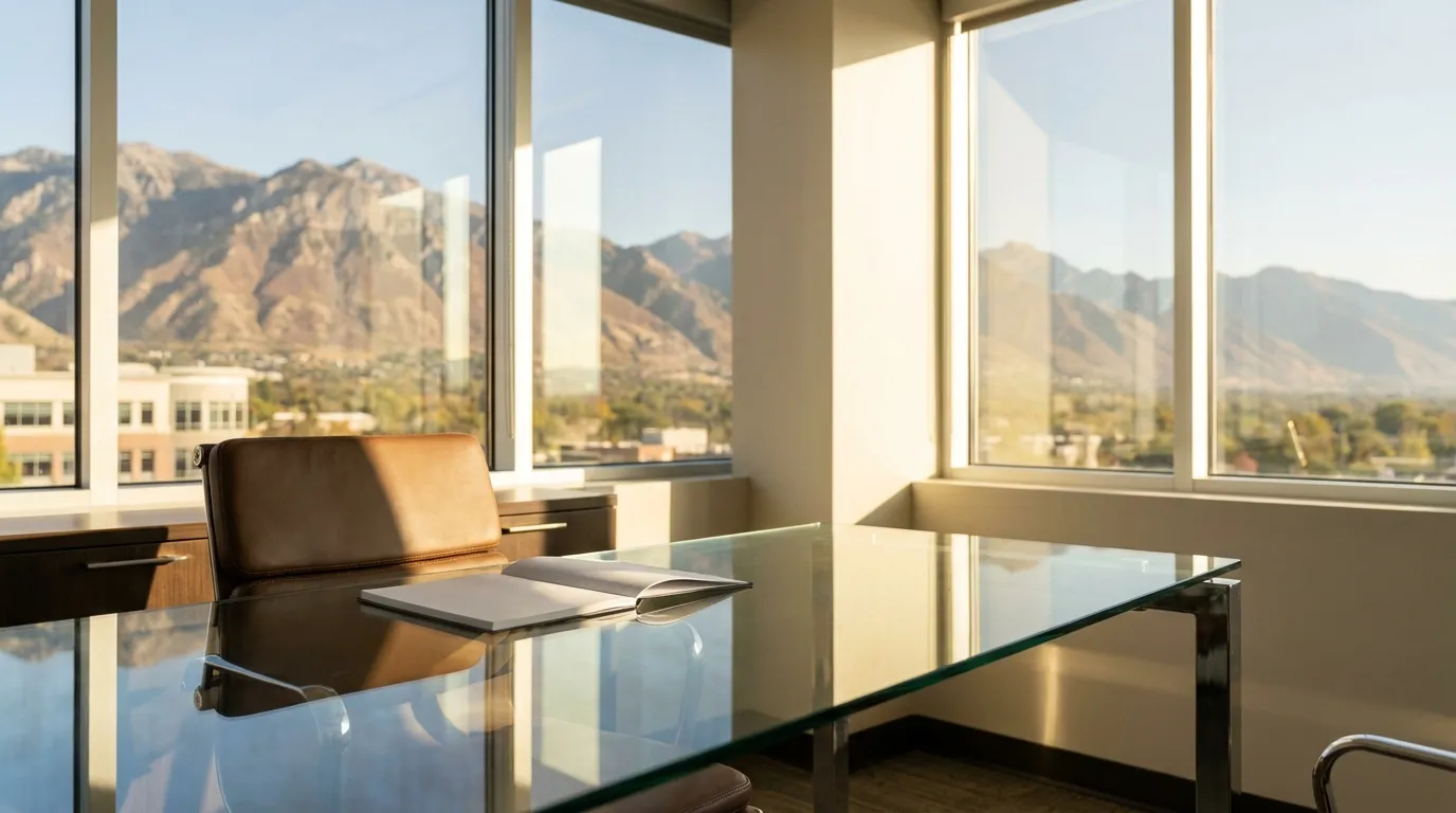Utah State Capitol building in Salt Lake City with Neoclassical dome against brilliant Utah blue sky and Wasatch Mountains in background