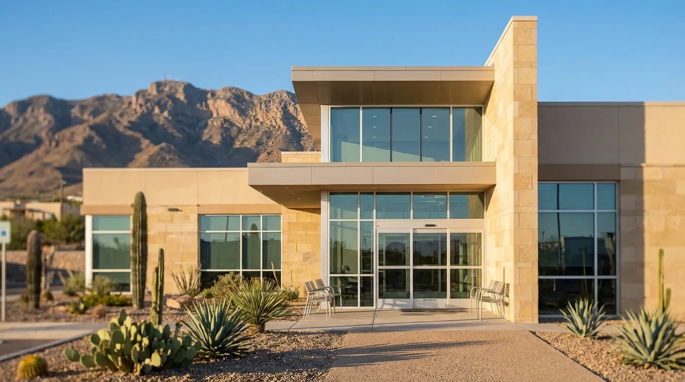 Bilingual urgent care clinic reception area in El Paso, TX with Spanish and English signage and a welcoming waiting room
