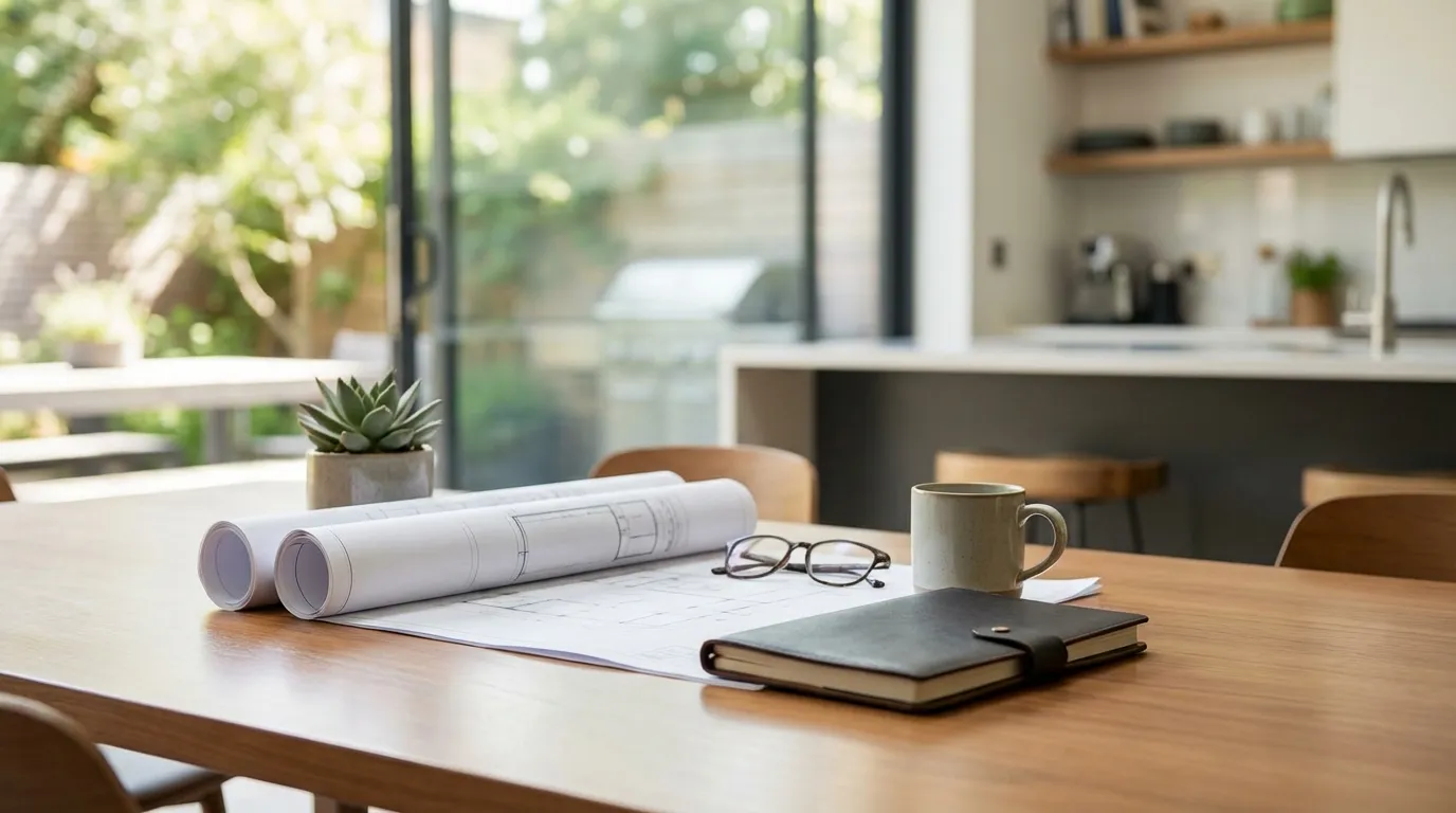 Professional roofing contractor reviewing a proposal with a Sacramento homeowner at a kitchen table in Sacramento, CA
