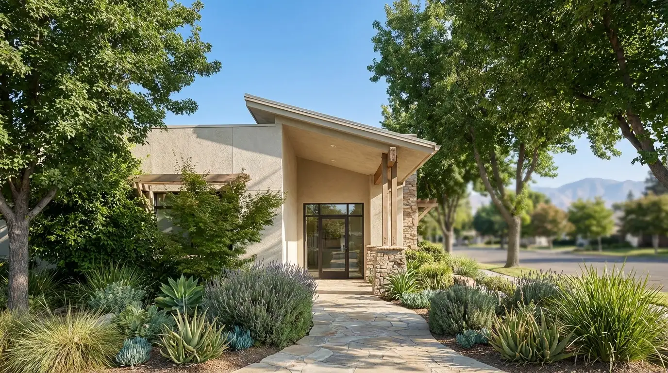 Modern dental office interior with dentist consulting with patient in Fresno, CA