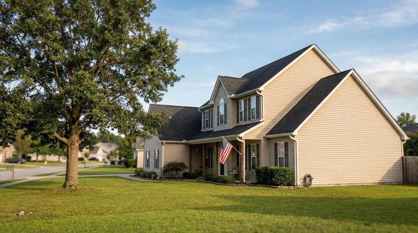 Professional real estate agent showing a Colonial-style home to a military family in Virginia Beach, VA