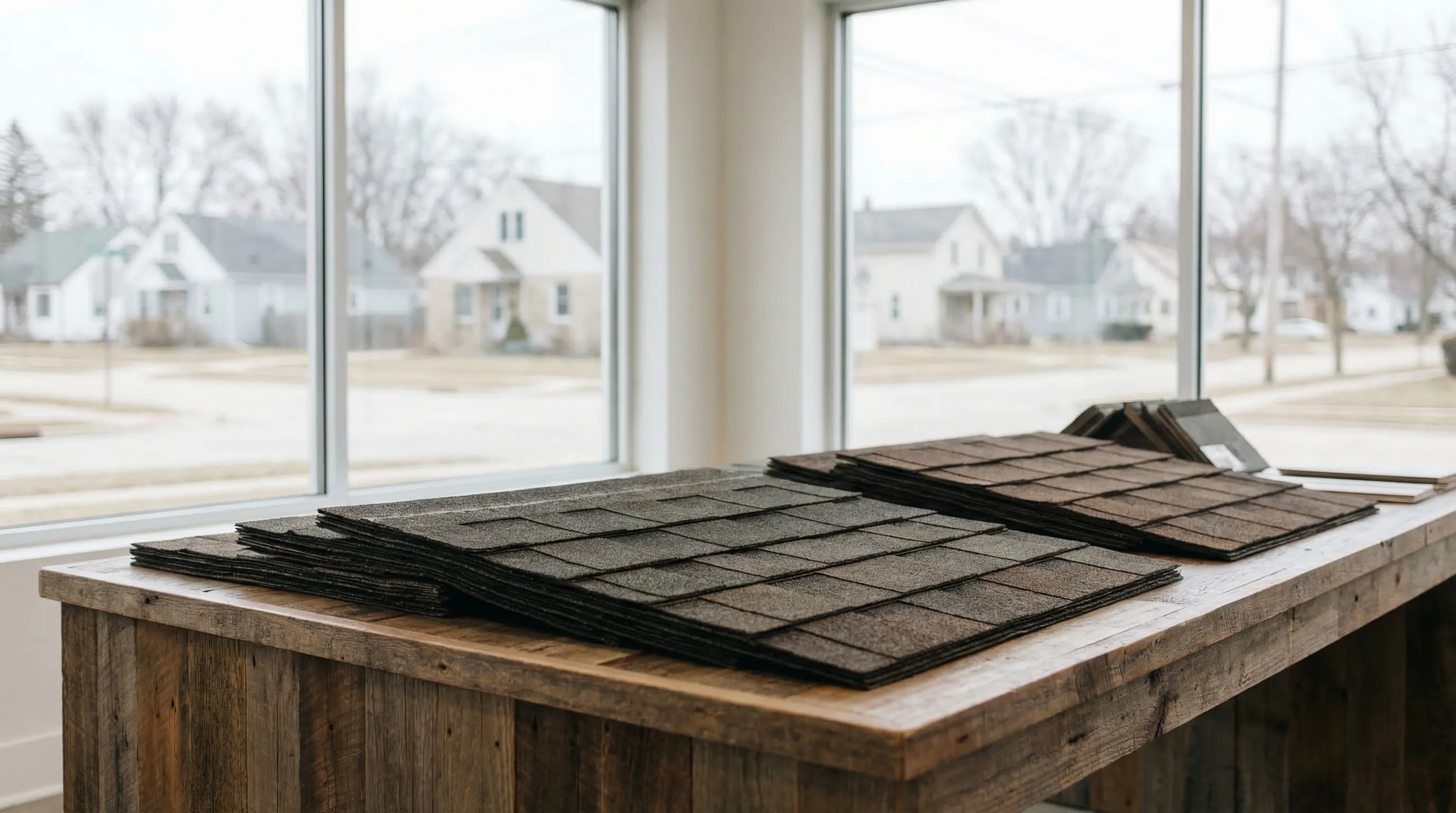 Roofing contractor replacing shingles on a Milwaukee residential home in spring