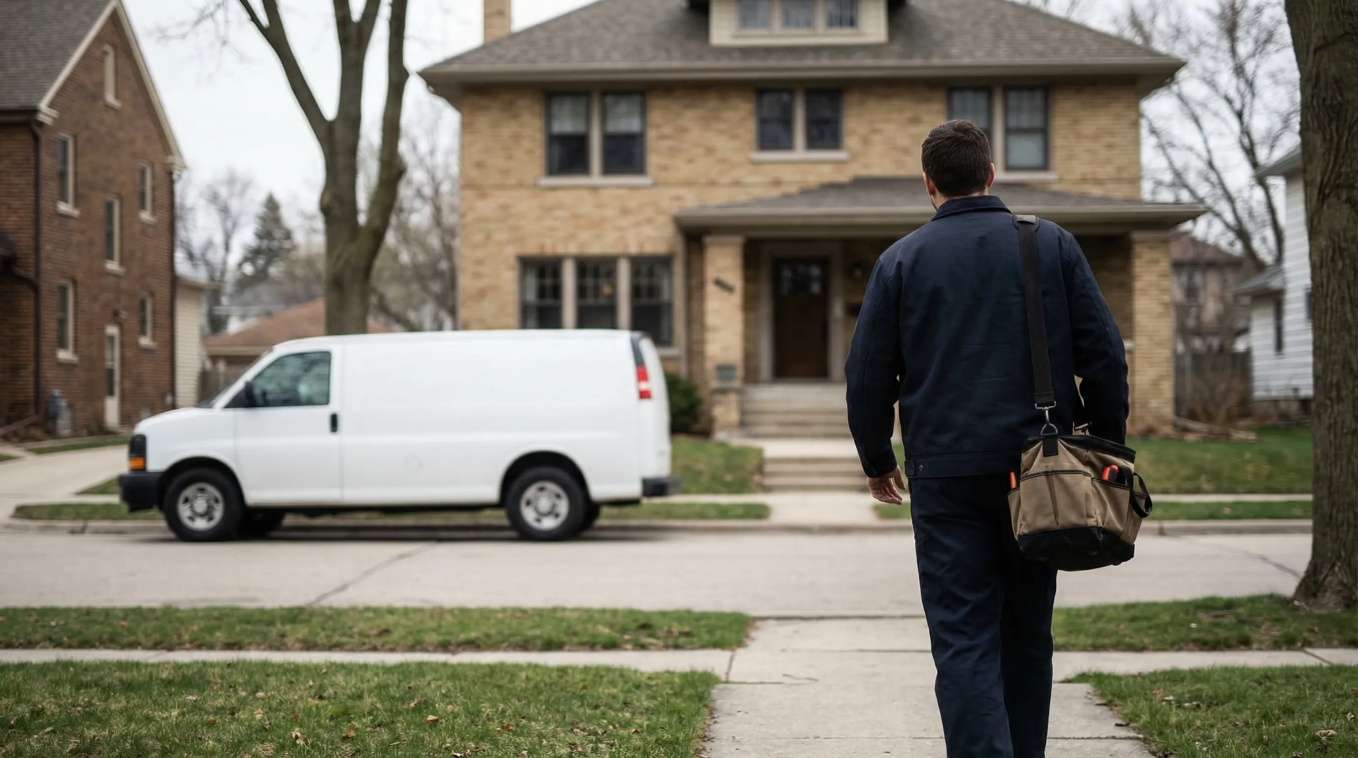 Plumber working on water heater installation in a Milwaukee residential basement
