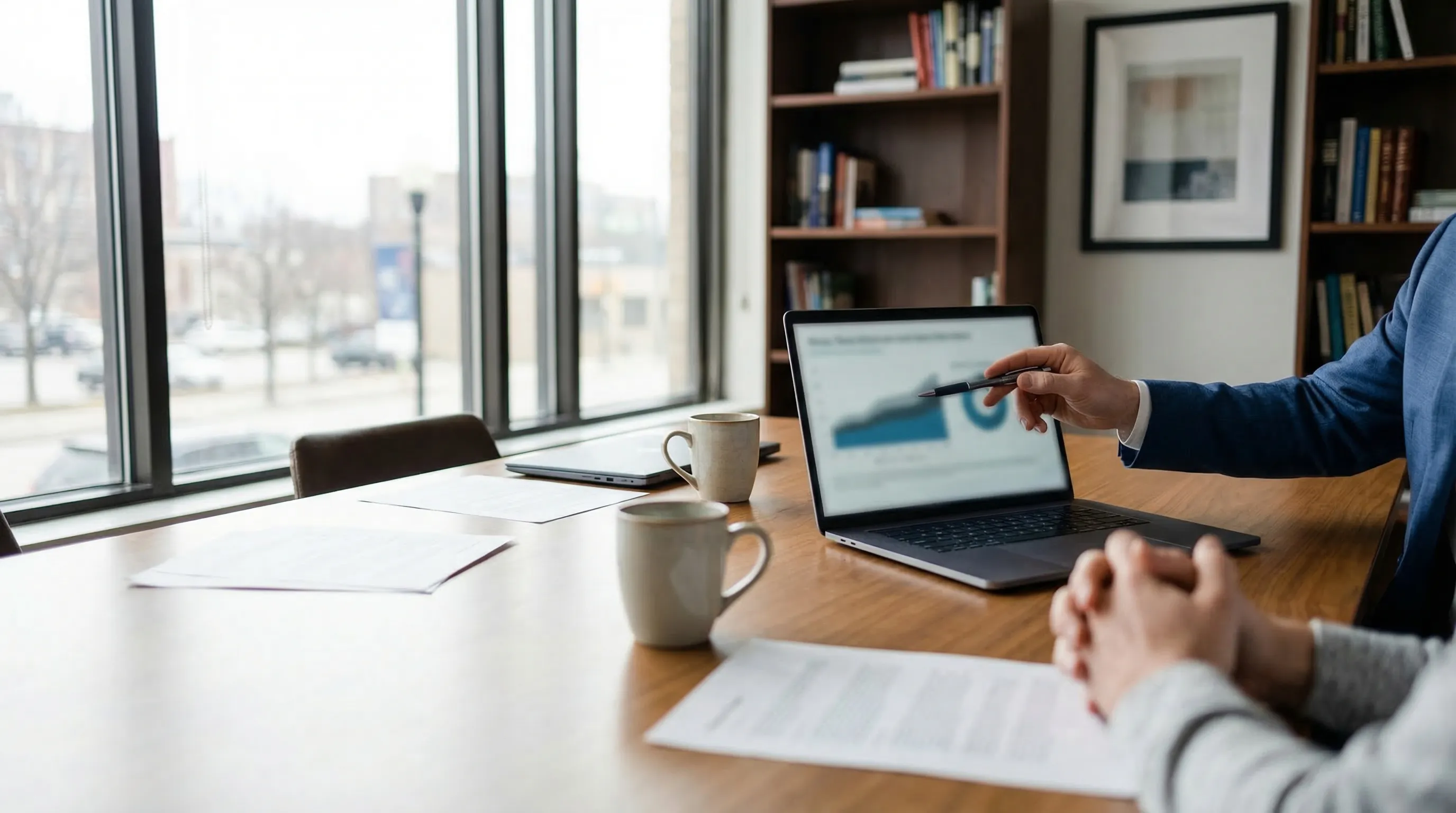 Financial advisor and client reviewing retirement plan in professional Milwaukee office for financial services PPC