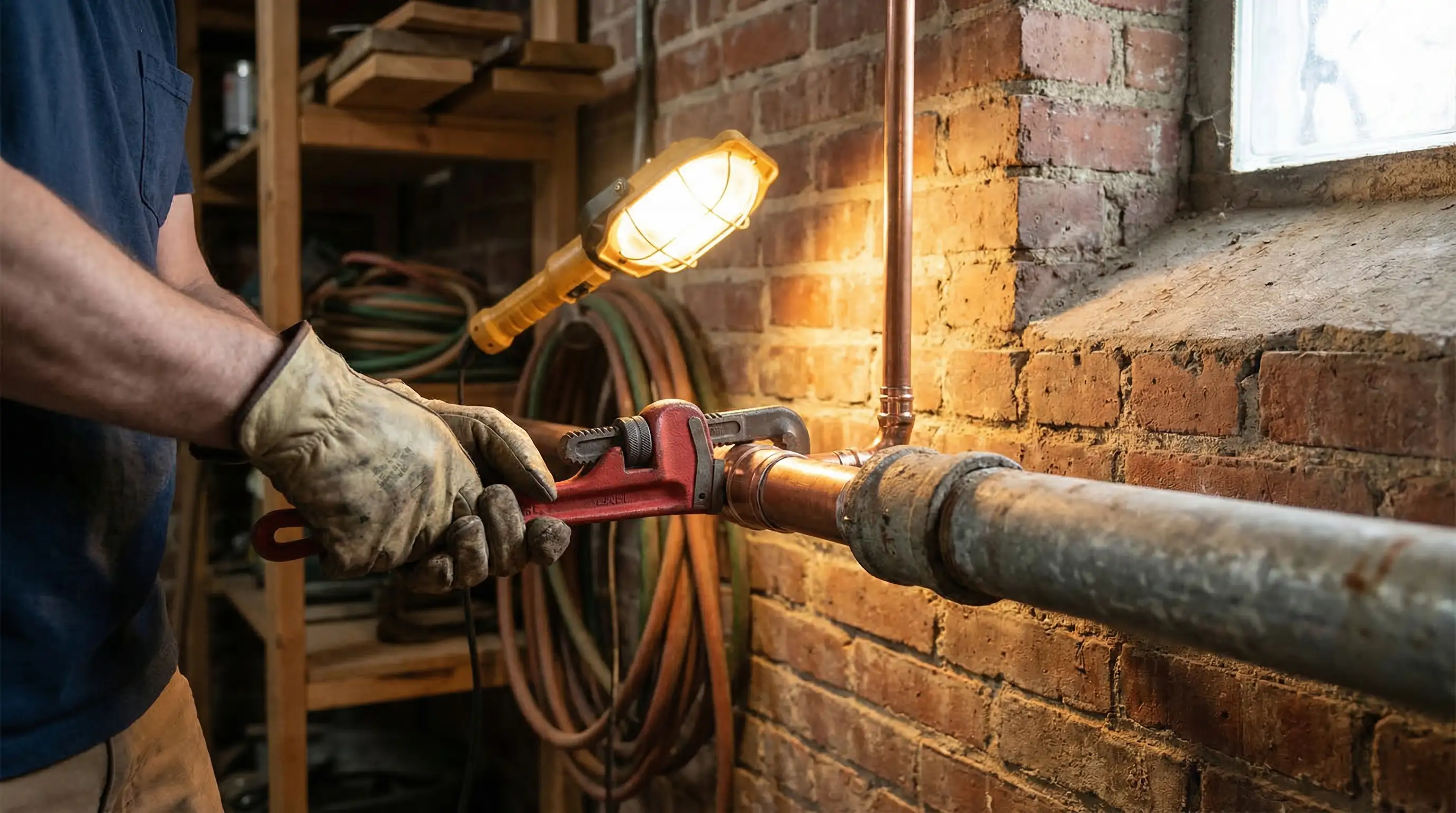 Local Cincinnati plumber replacing corroded galvanized pipe in a pre-war home basement in Cincinnati, OH