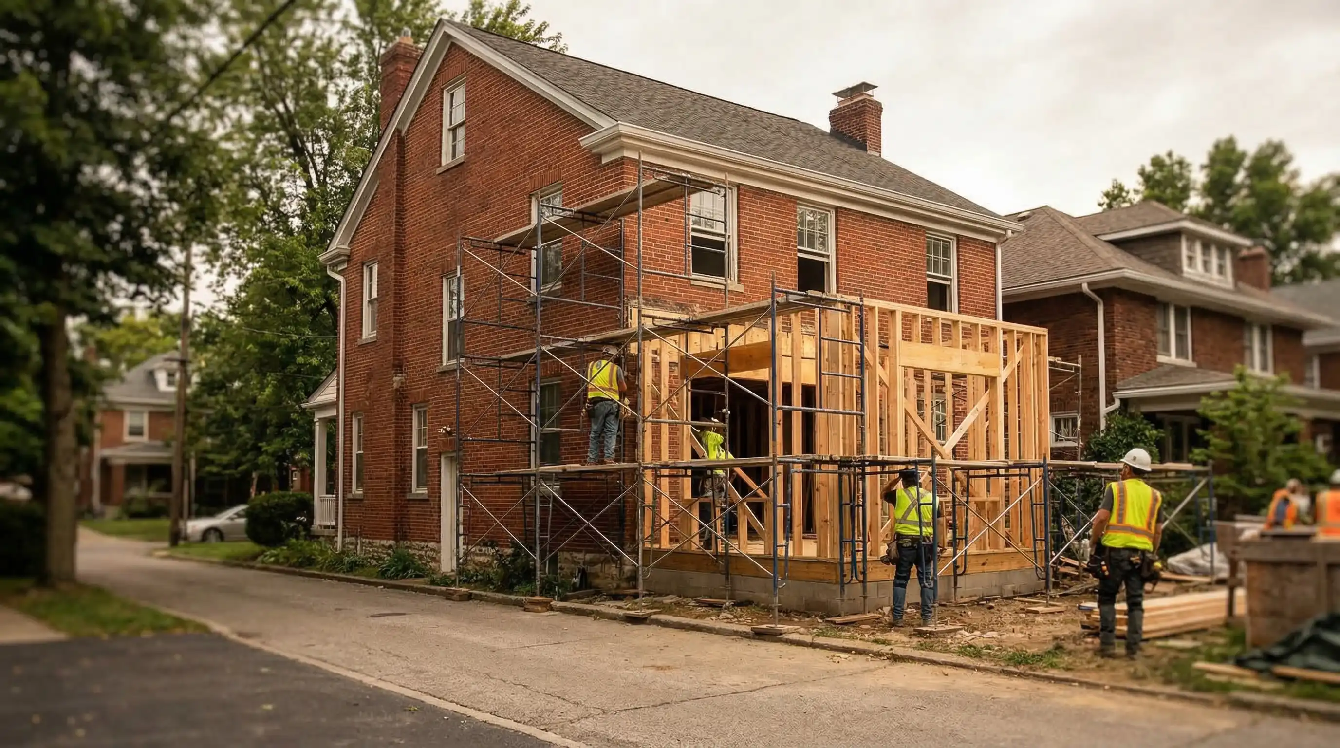Skilled contractor installing custom cabinetry during kitchen renovation in a historic Hyde Park home in Cincinnati, OH