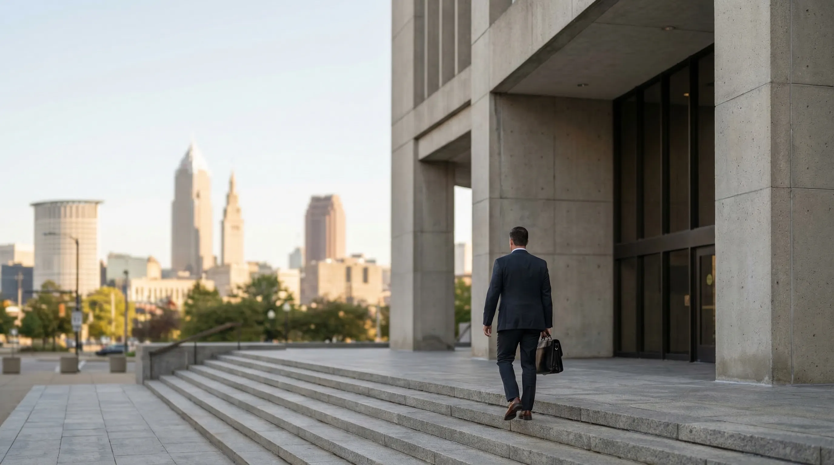 Personal injury attorney meeting with a client in a professional Cleveland, OH law office consultation room